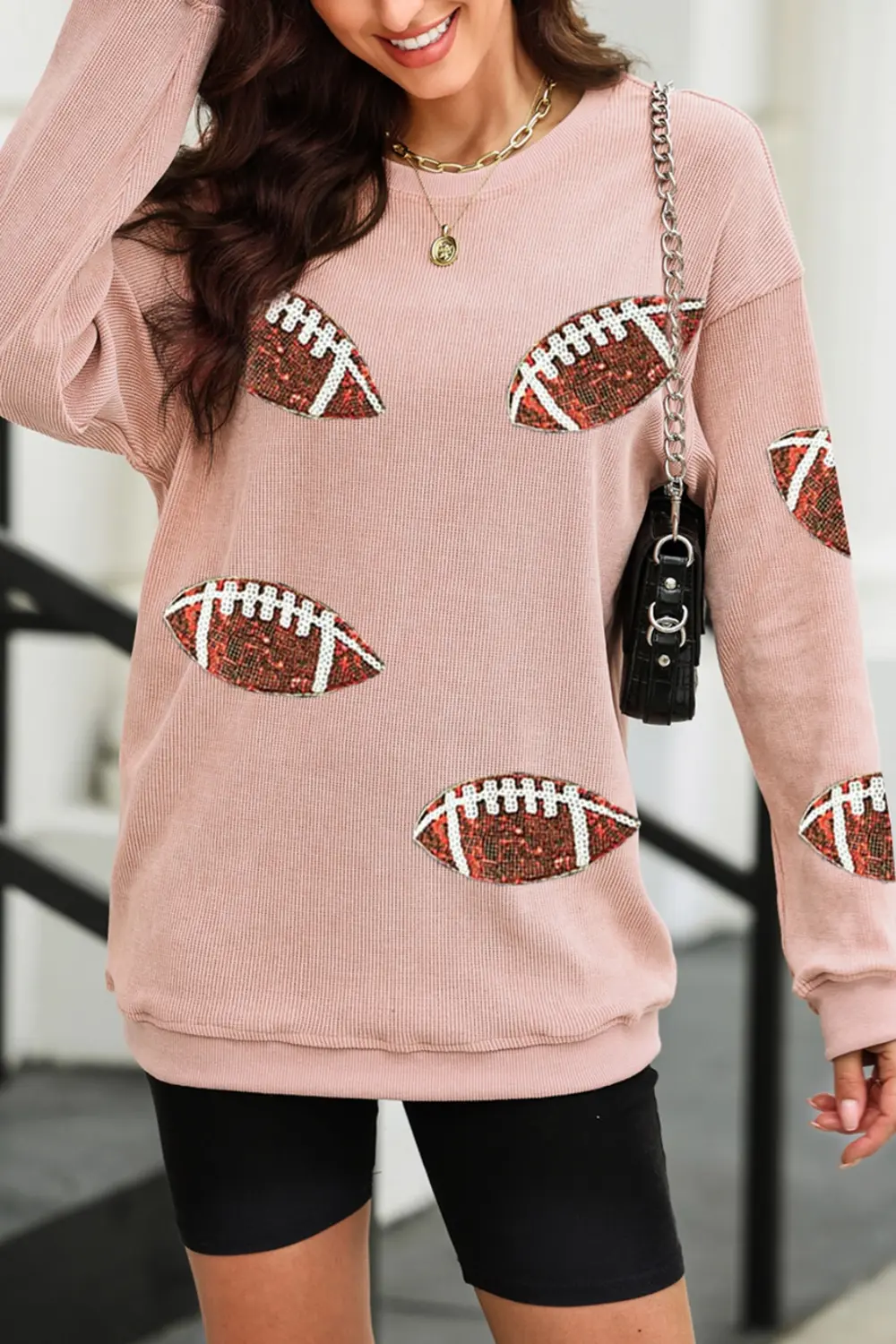Sequin Football Patch Corduroy Sweatshirt, image 3