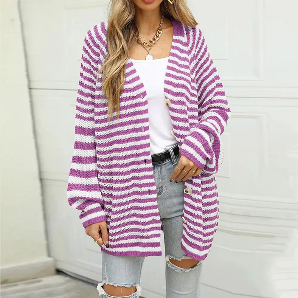 Striped Button Down Long Sleeve Cardigan, image 2
