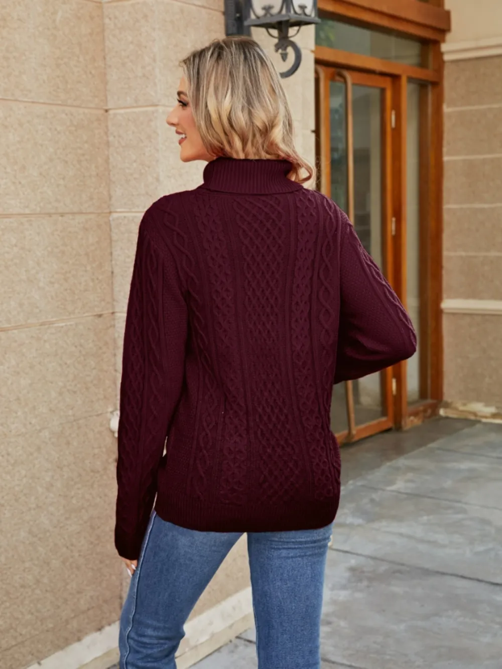 Cable-Knit Mock Neck Sweater, image 13