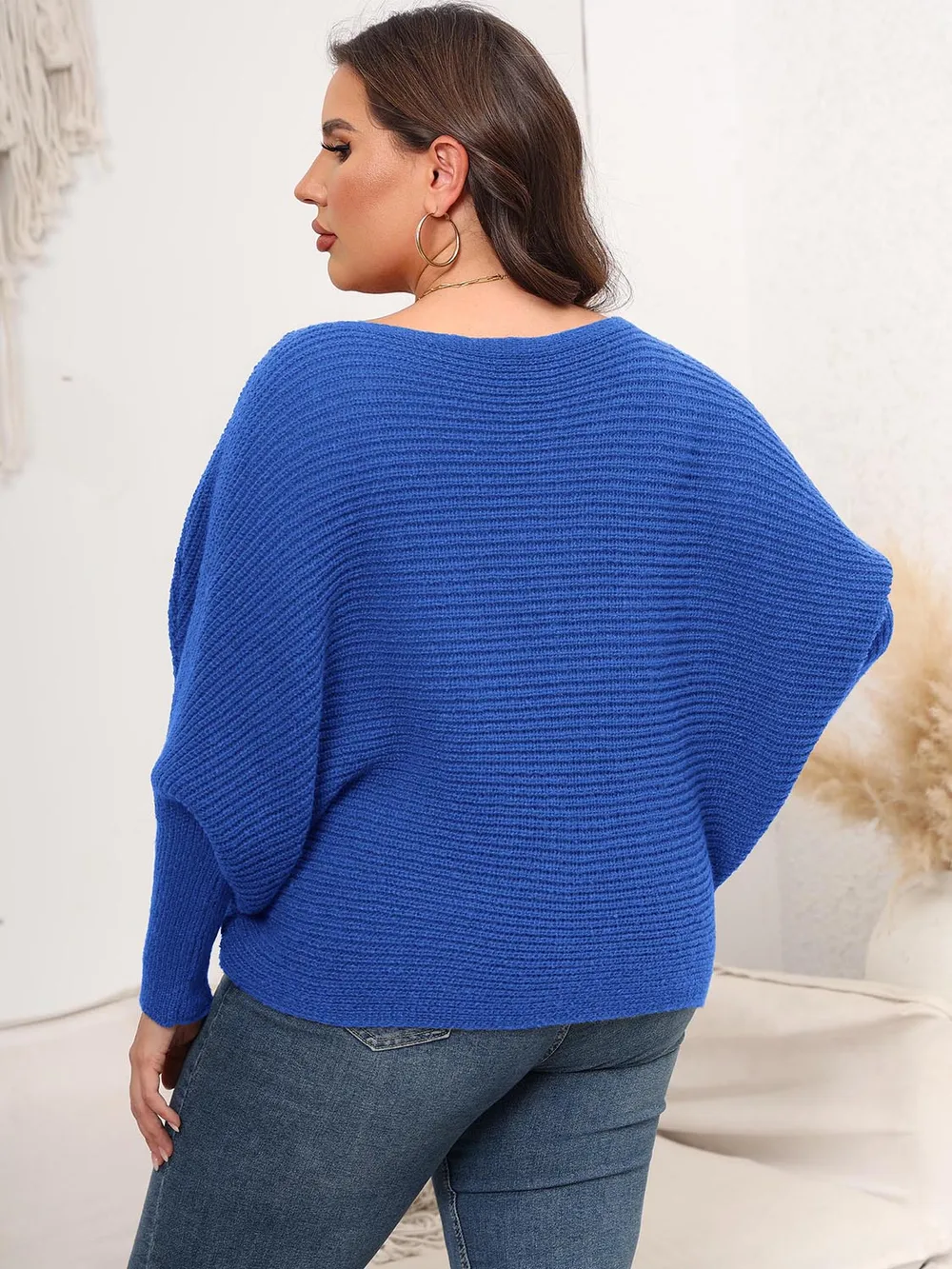 Full Size Boat Neck Batwing Sleeve Sweater, image 3