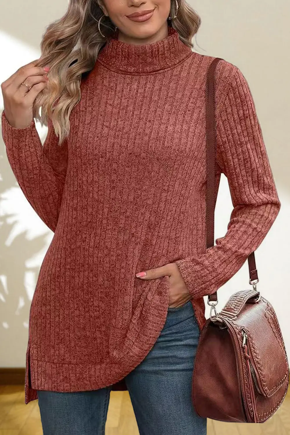 Turtleneck High Low Top, image 25