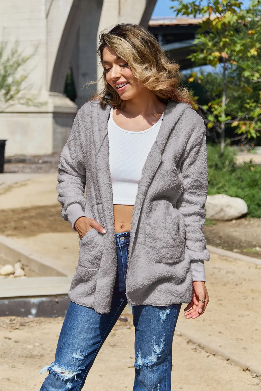 Full Size Teddy Hooded Jacket with Pockets, image 17