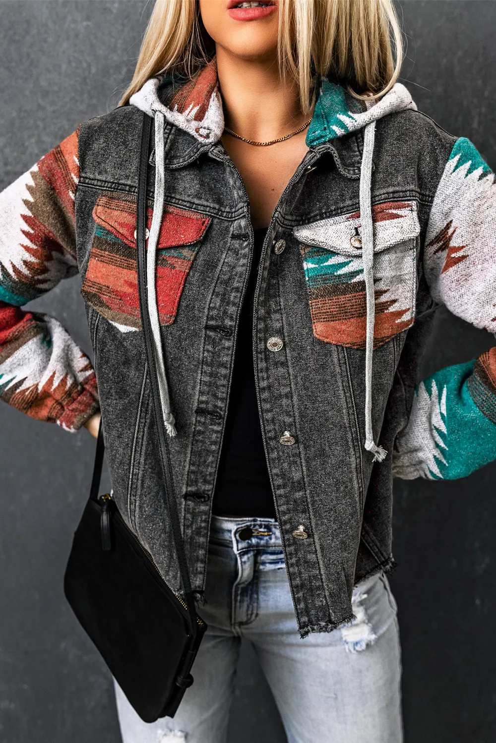 Drawstring Hooded Pocketed Denim Jacket, image 6