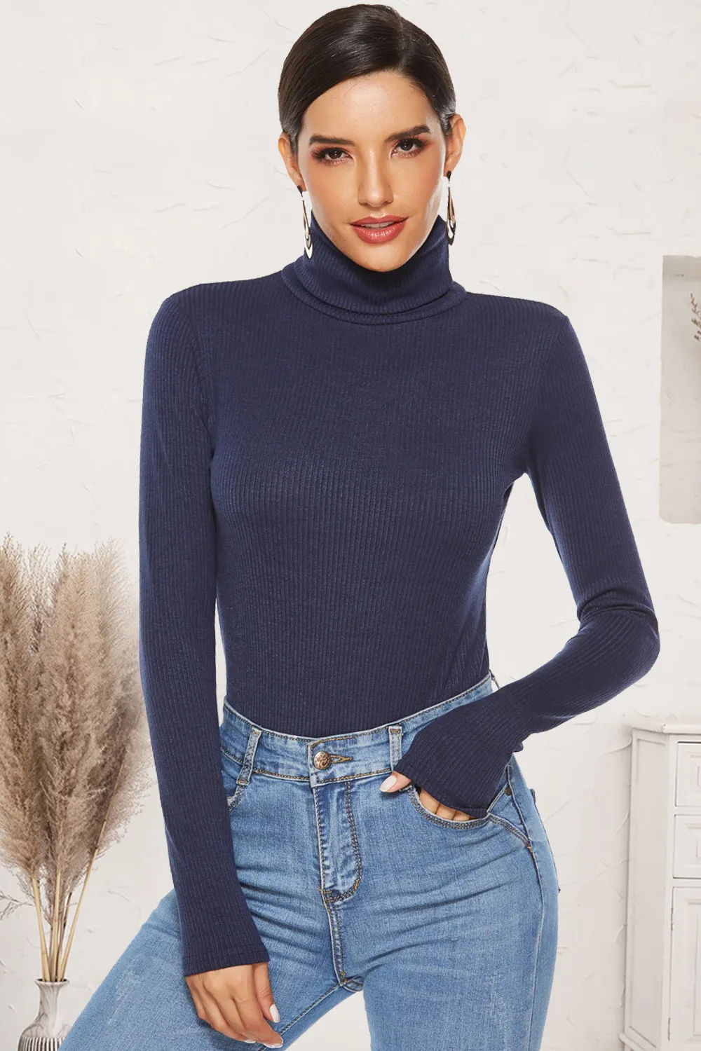 Ribbed Turtleneck Long Sleeve Bodysuit, image 2