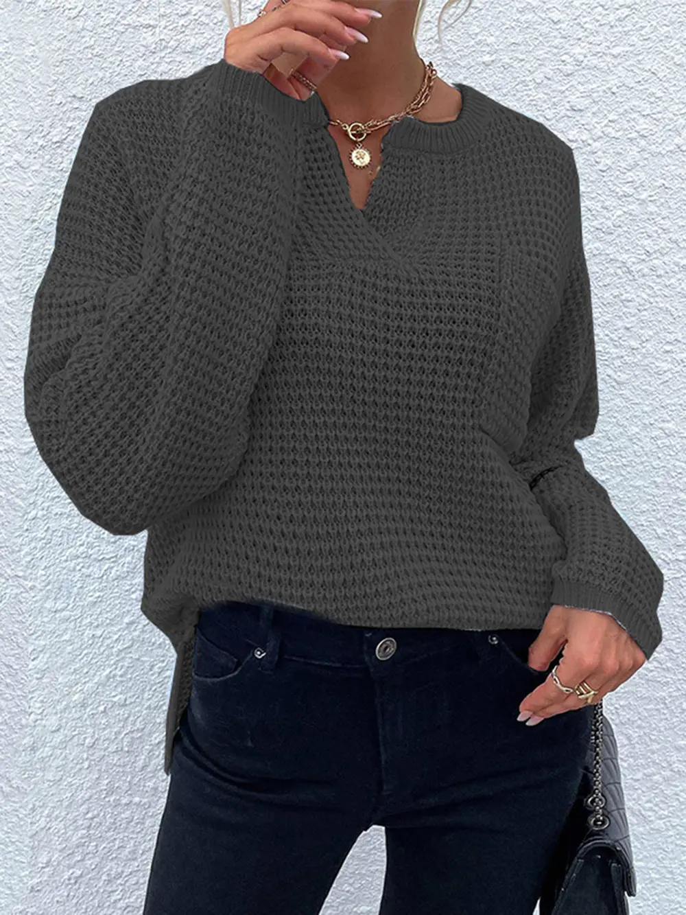 Notched Long Sleeve Sweater, image 13
