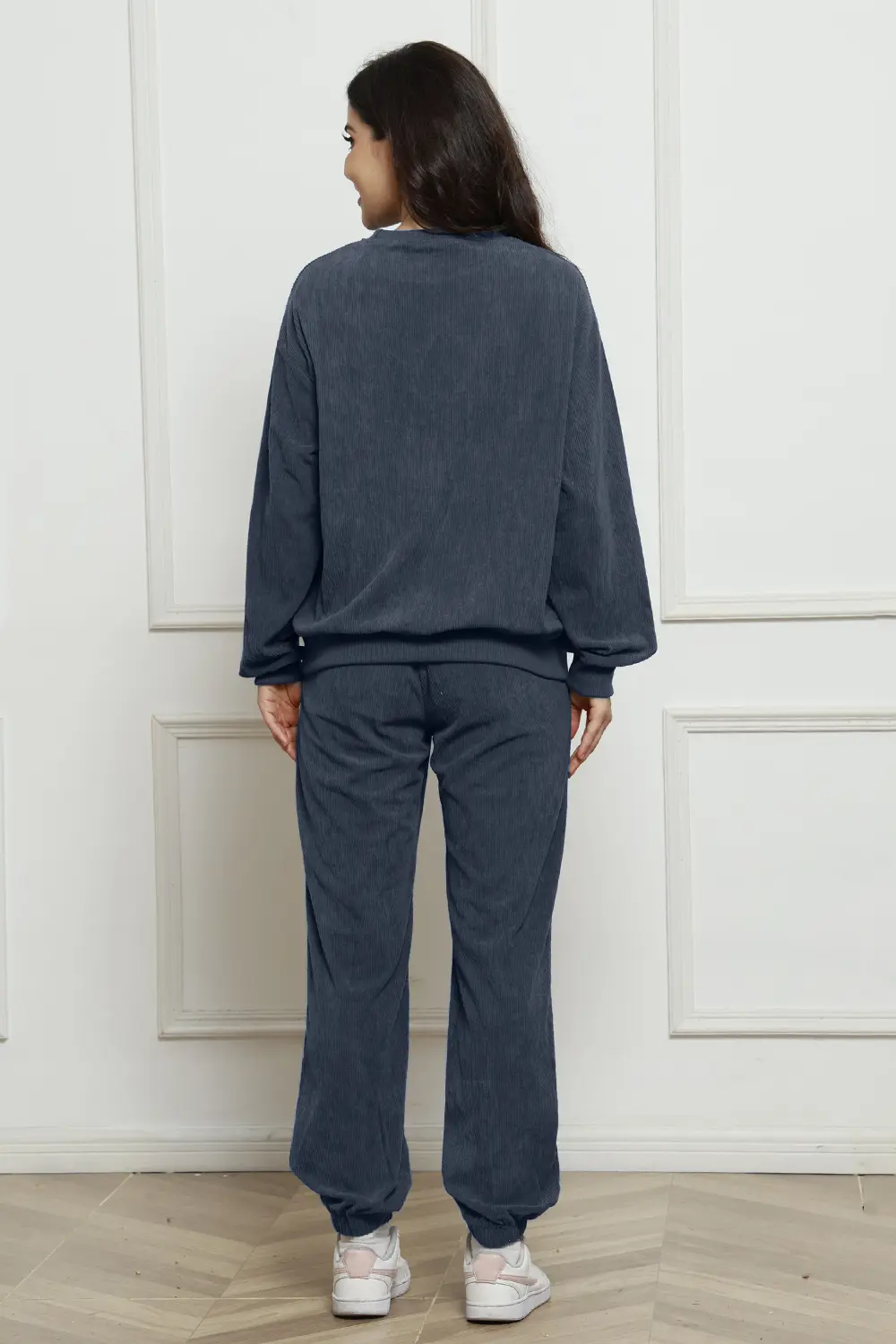 Corduroy Round Neck Sweatshirt and Sweatpants Set, image 4