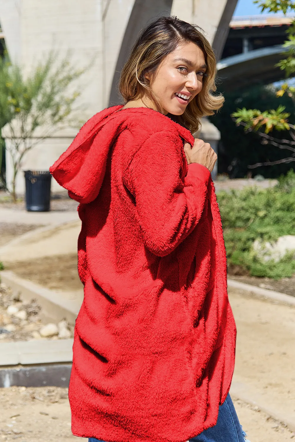 Full Size Hooded Teddy Bear Jacket with Thumbholes, image 15