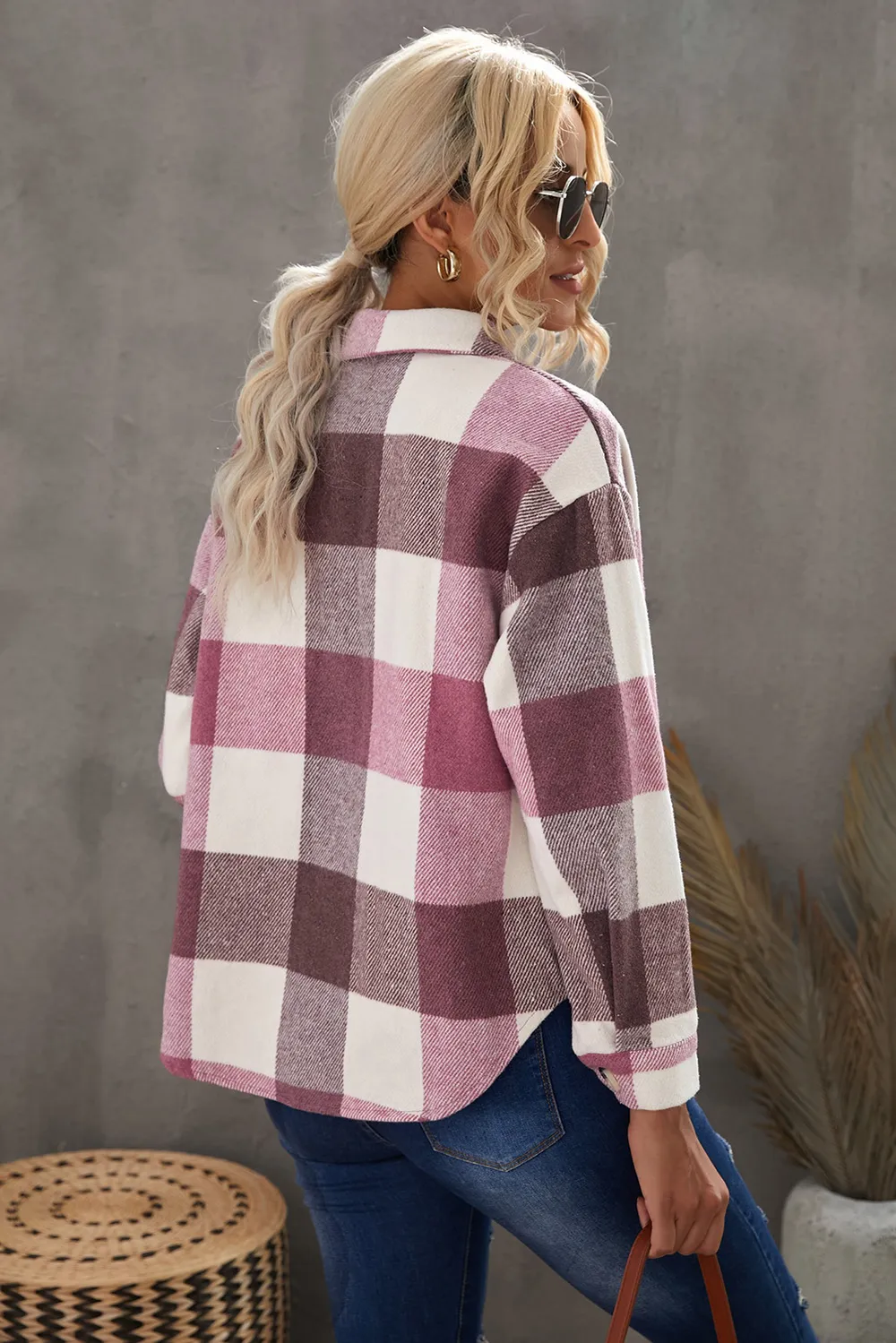 Plaid Button Up Dropped Shoulder Jacket, image 5