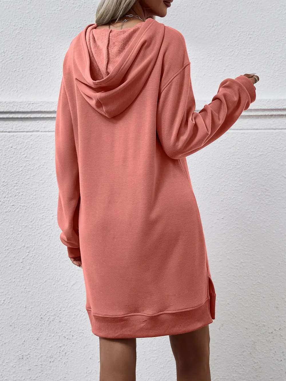 Slit Long Sleeve Hooded Dress with Pocket, image 2