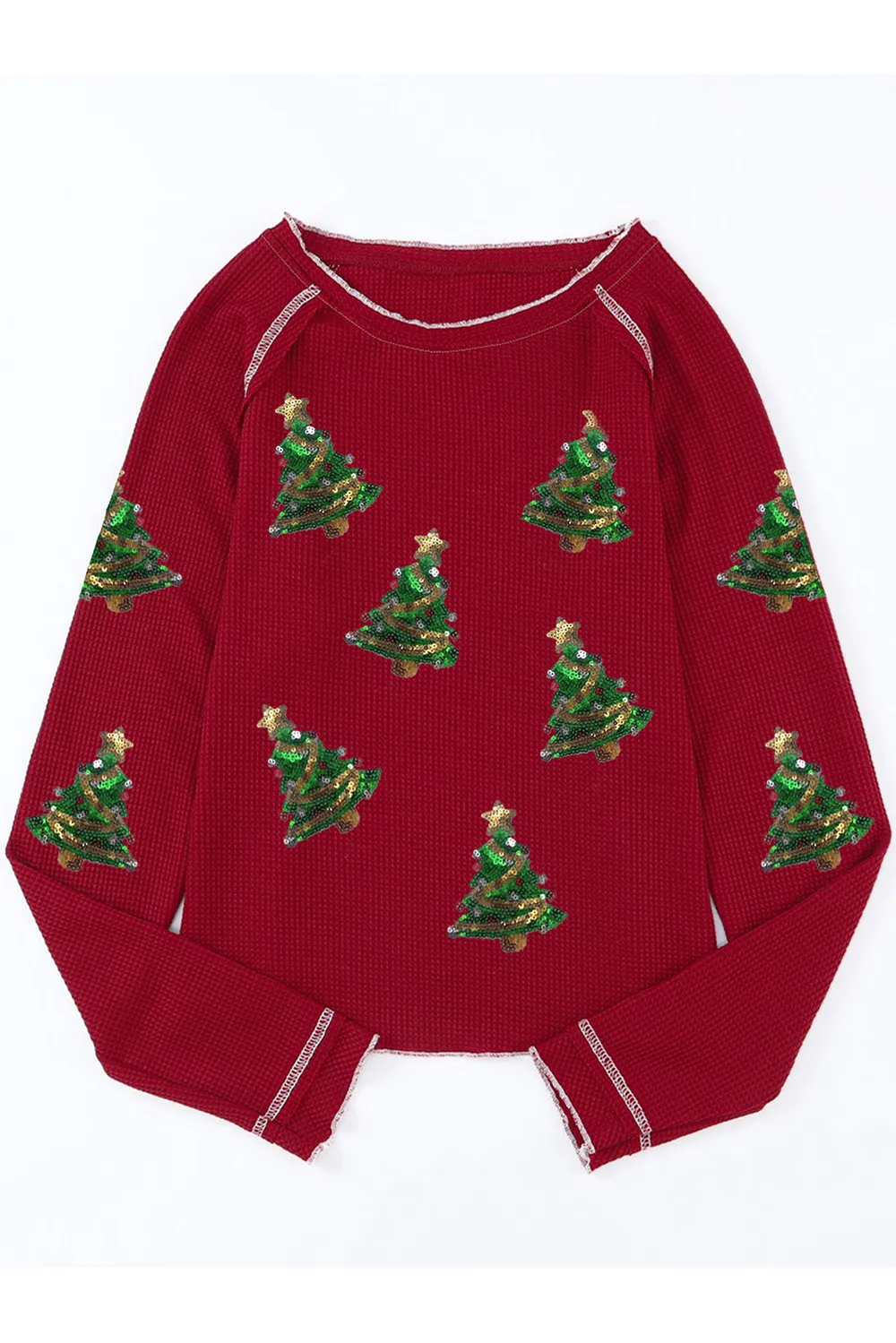 Christmas Tree Sequin Waffle Knit Long Sleeve Sweatshirt, image 4