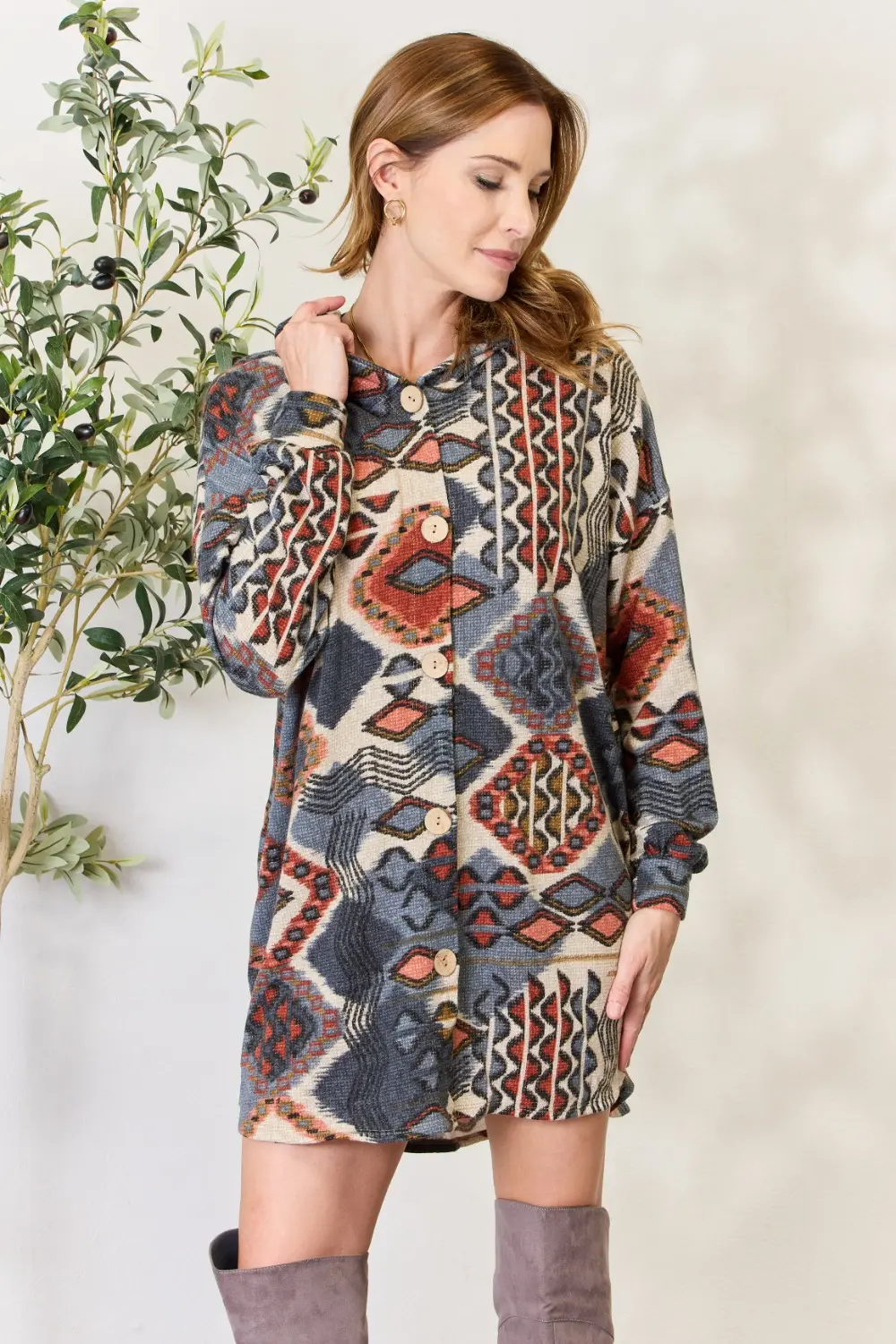 Full Size Printed Button Up Hooded Jacket, image 13