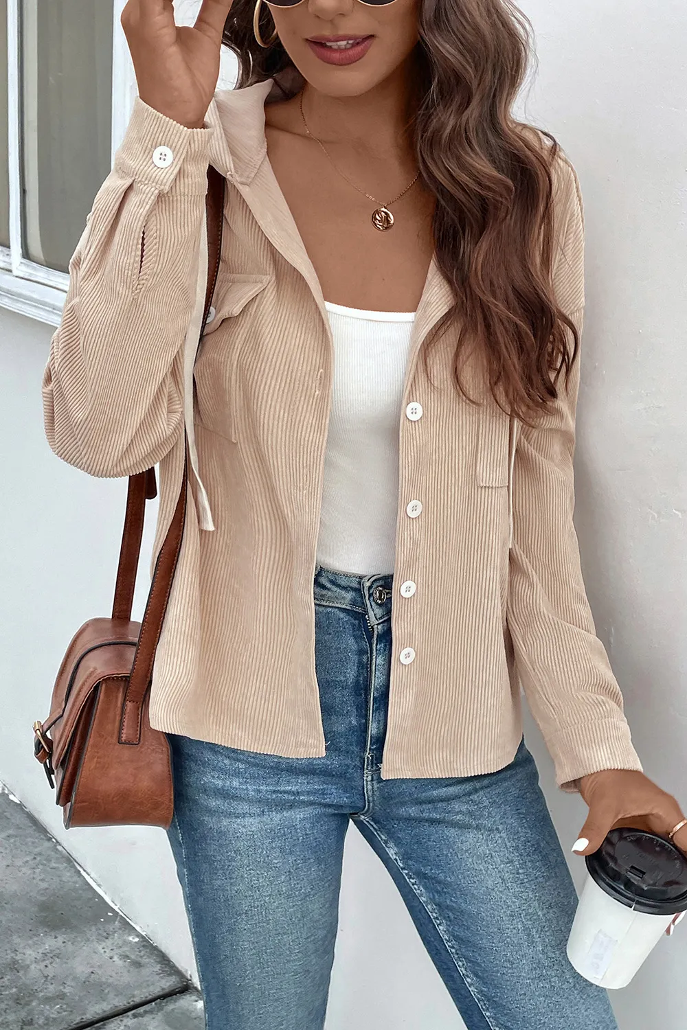 Ribbed Button Up Drawstring Hooded Jacket, image 4