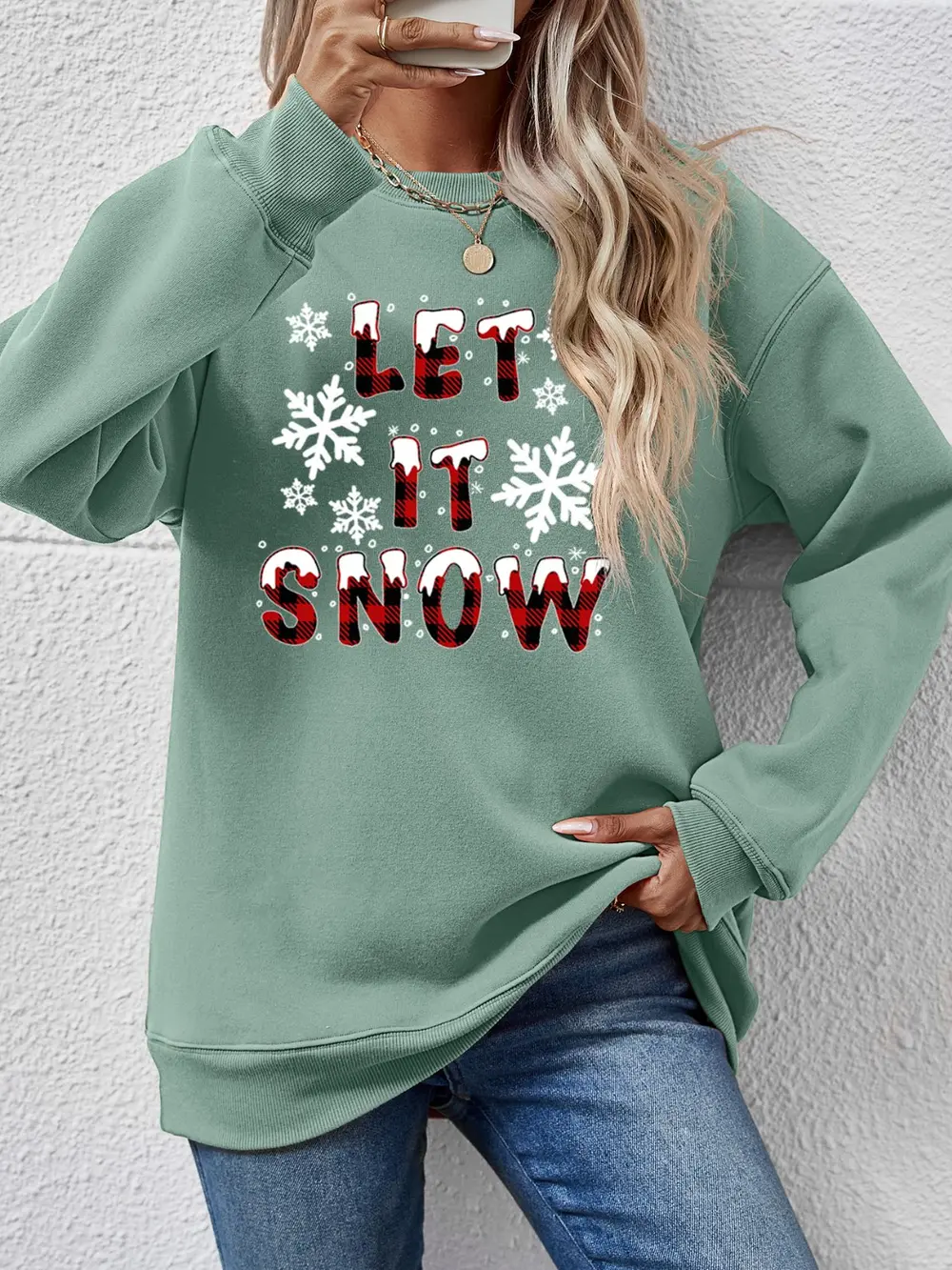 LET IT SNOW Round Neck Long Sleeve Sweatshirt, image 25