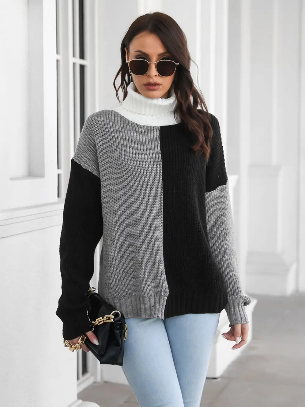 Contrast Turtleneck Long Sleeve Sweater, image 6