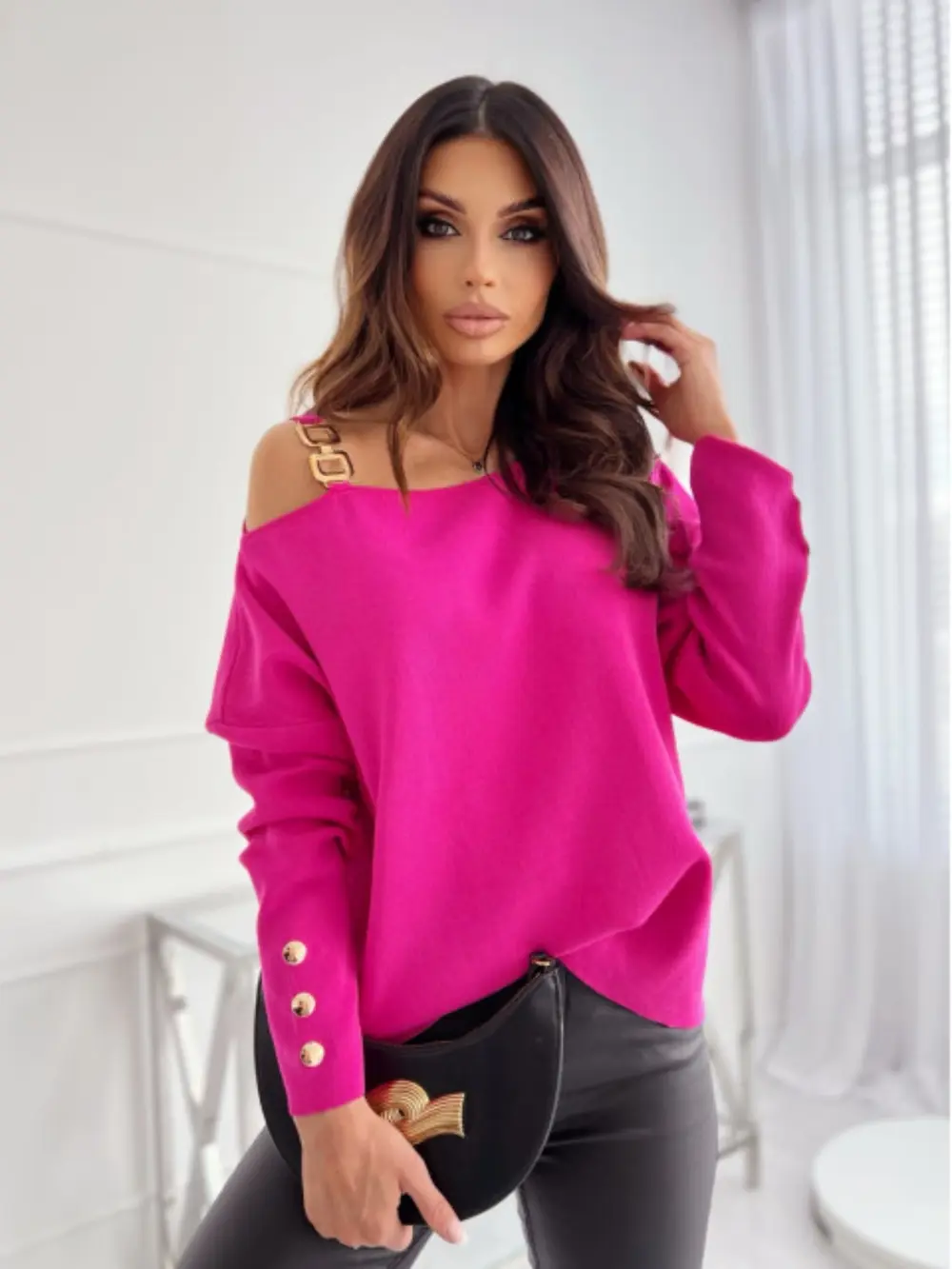 Asymmetrical Neck Buttoned Top, image 5
