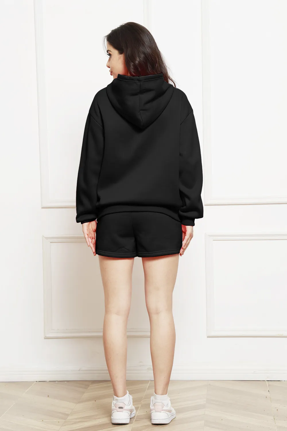 Drop Shoulder Long Sleeve Hoodie and Shorts Set, image 6