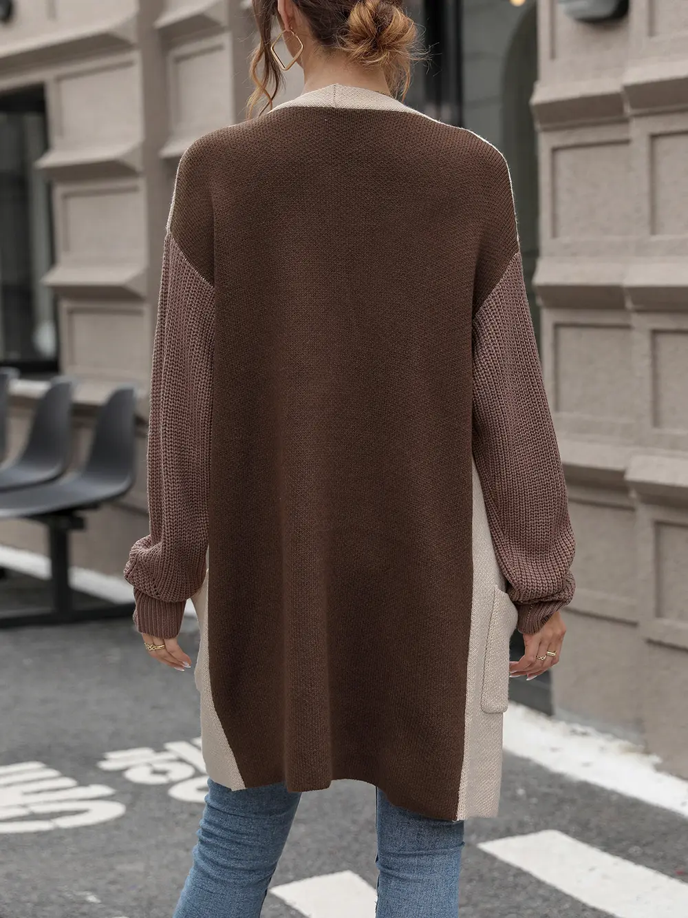 Contrast Open Front Long Sleeve Cardigan, image 2