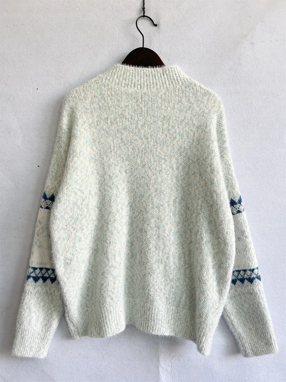 Geometric Mock Neck Dropped Shoulder Sweater, image 13