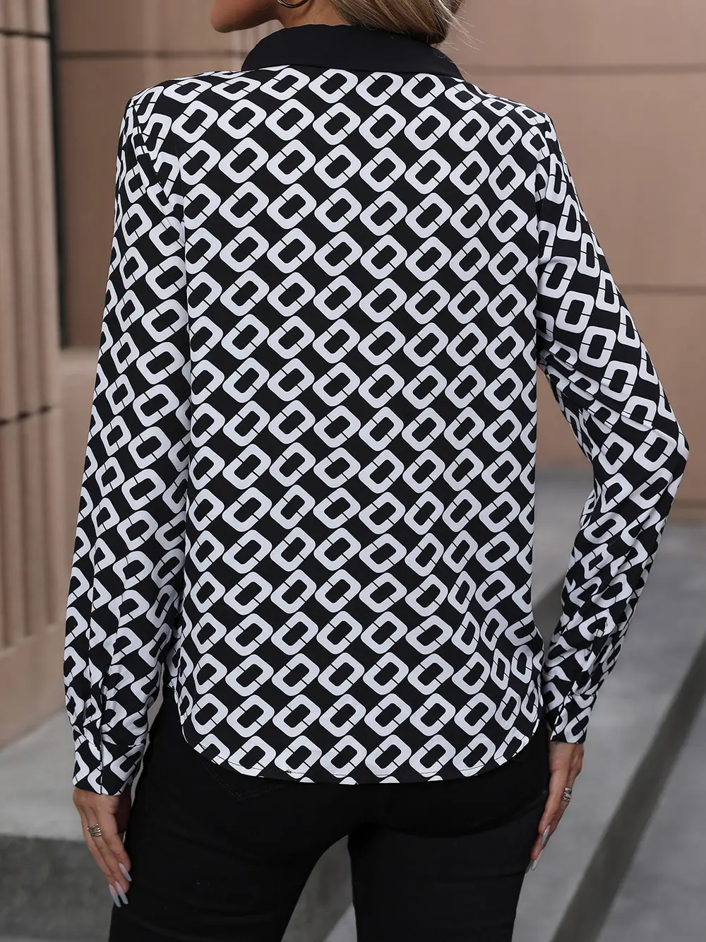 Printed Collared Neck Long Sleeve Shirt, image 3