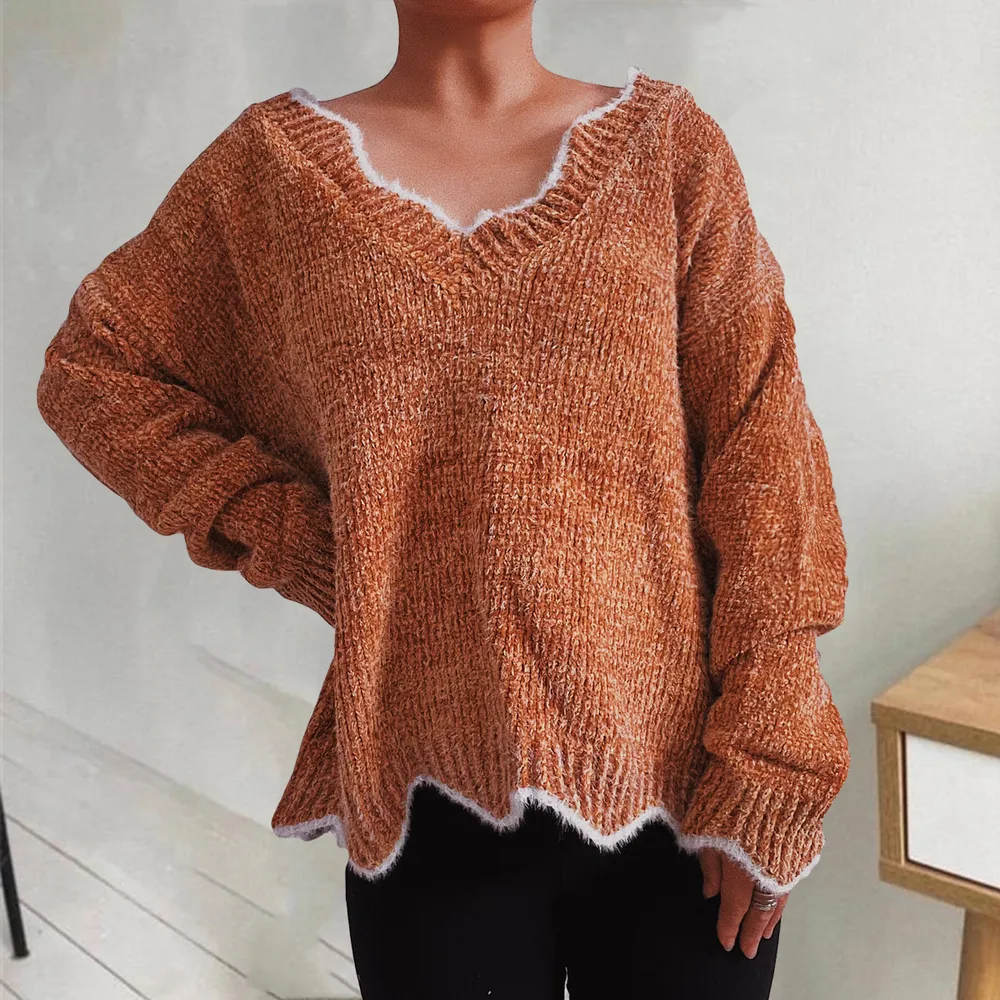 V-Neck Drop Shoulder Long Sleeve Sweater, image 3