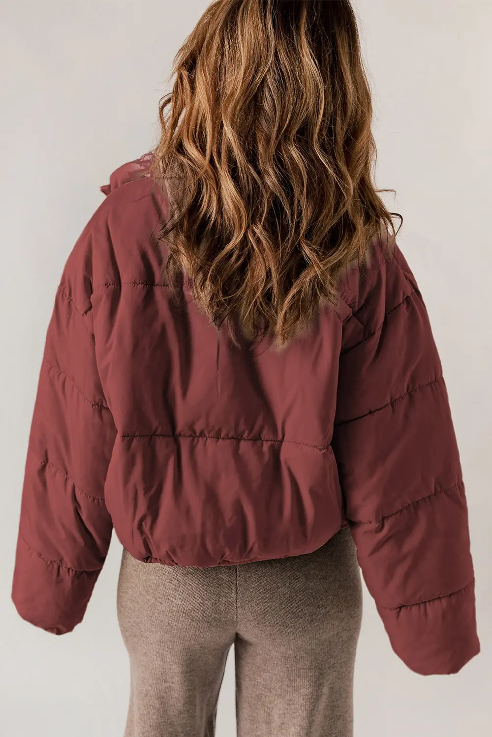 Zip Up Collared Neck Long Sleeve Winter Coat, image 6