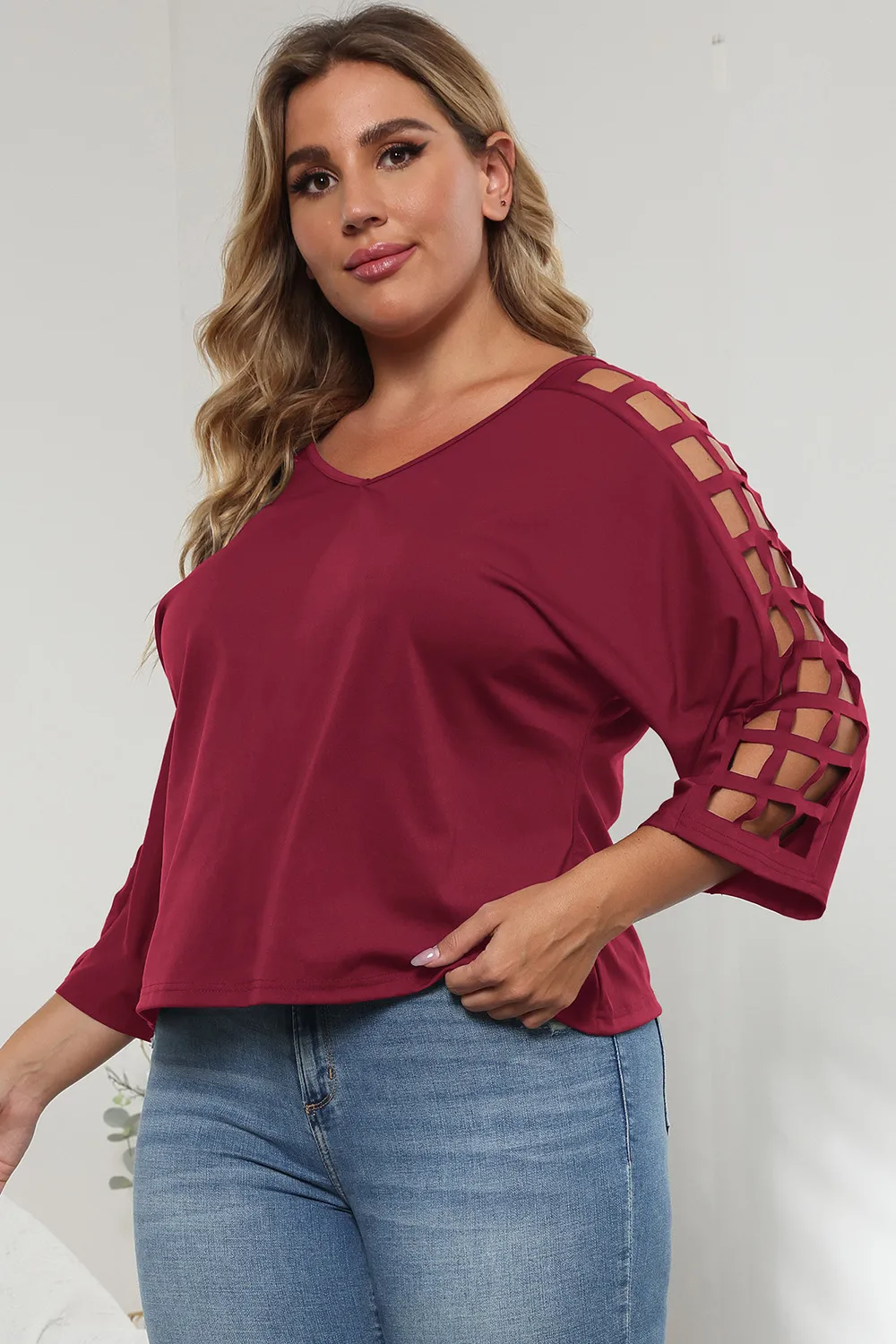 3/4 Sleeve Cutout Detail Top, image 9