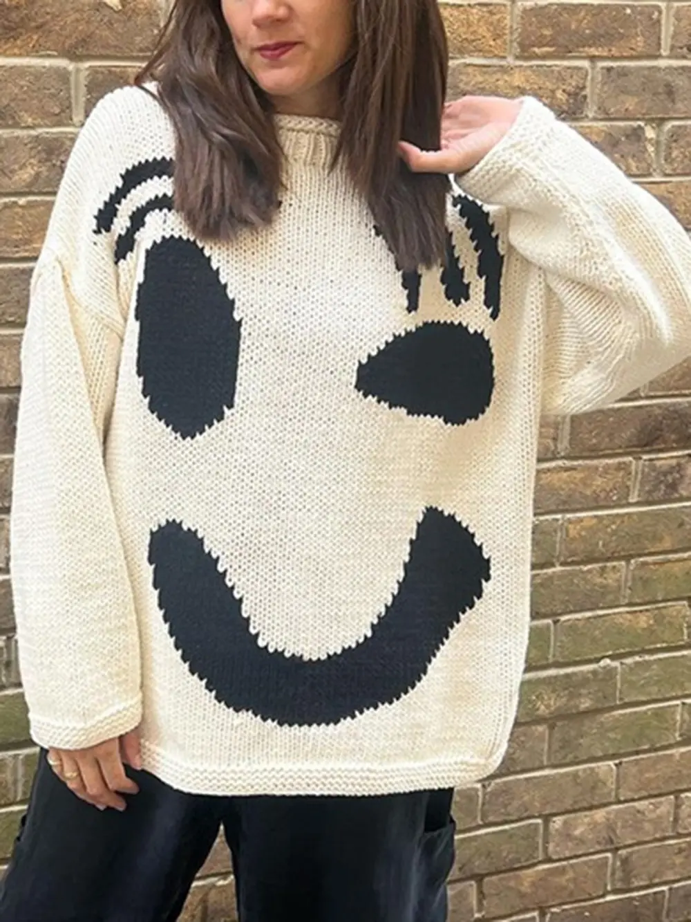 Contrast Drop Shoulder Long Sleeve Sweater, image 4
