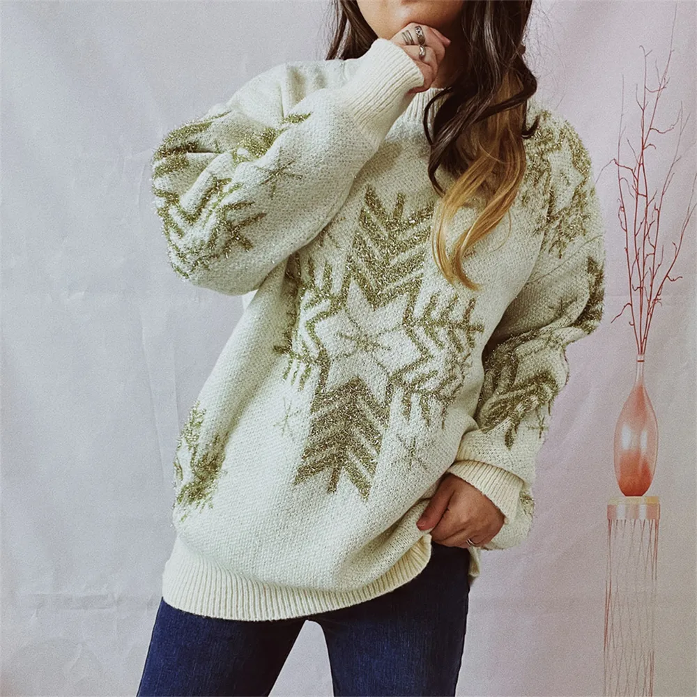 Snowflake Pattern Long Sleeve Sweater, image 9