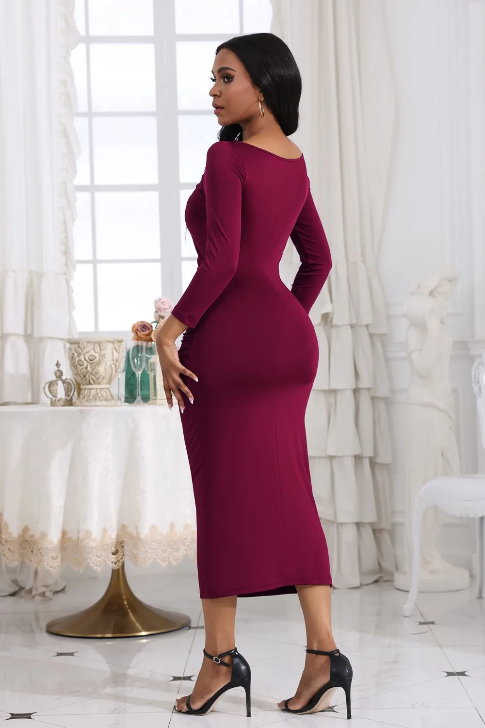 Ruched Boat Neck Midi Dress, image 9