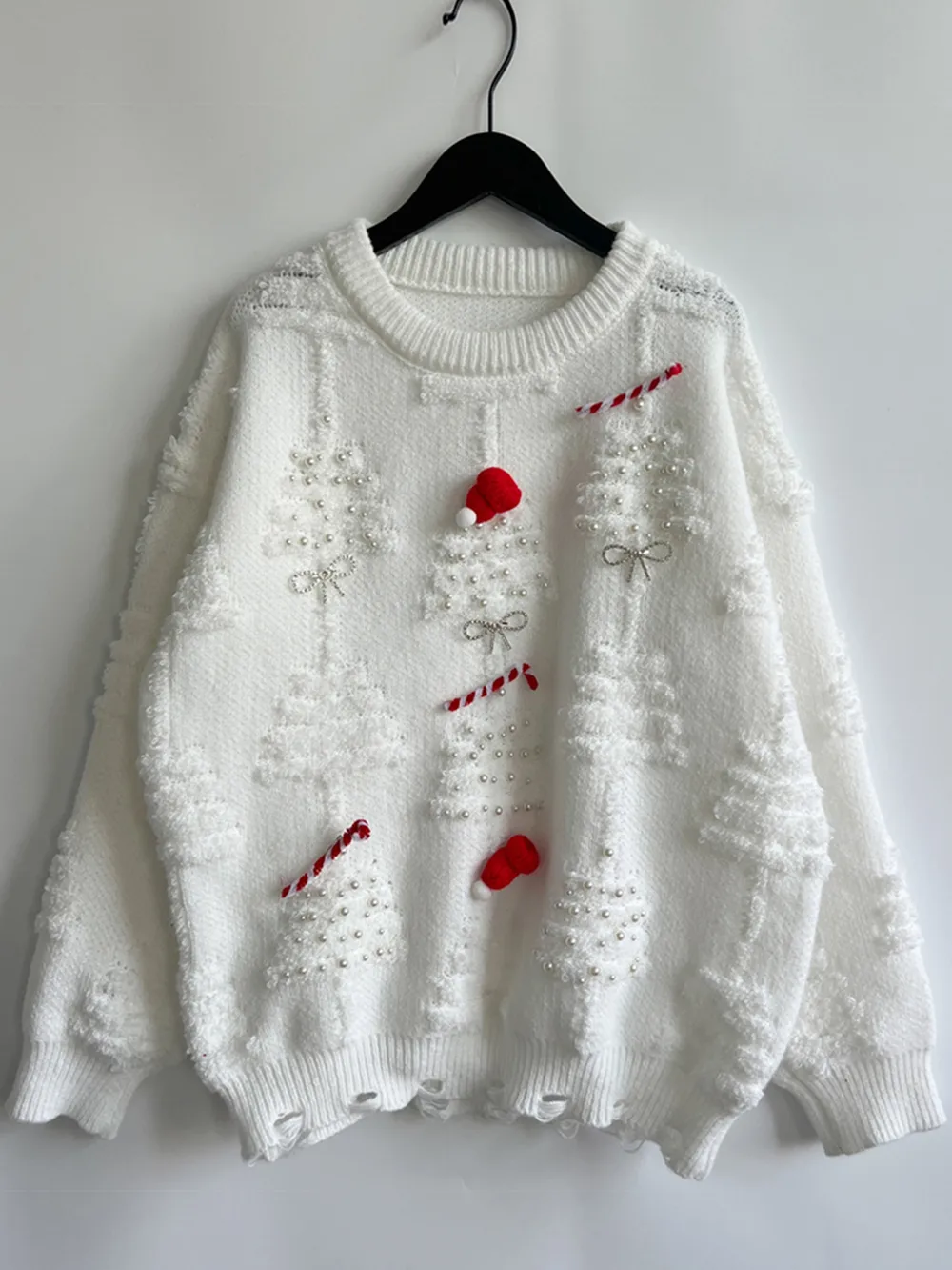 Pearl Detail Round Neck Long Sleeve Sweater, image 4
