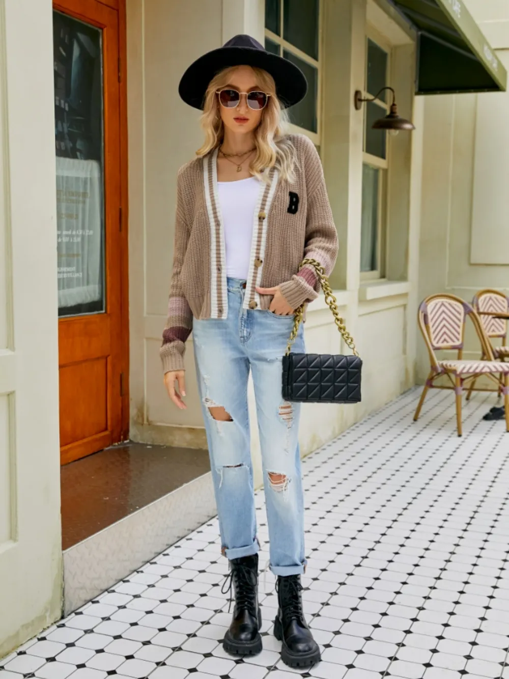 Contrast Button Up Dropped Shoulder Cardigan, image 6
