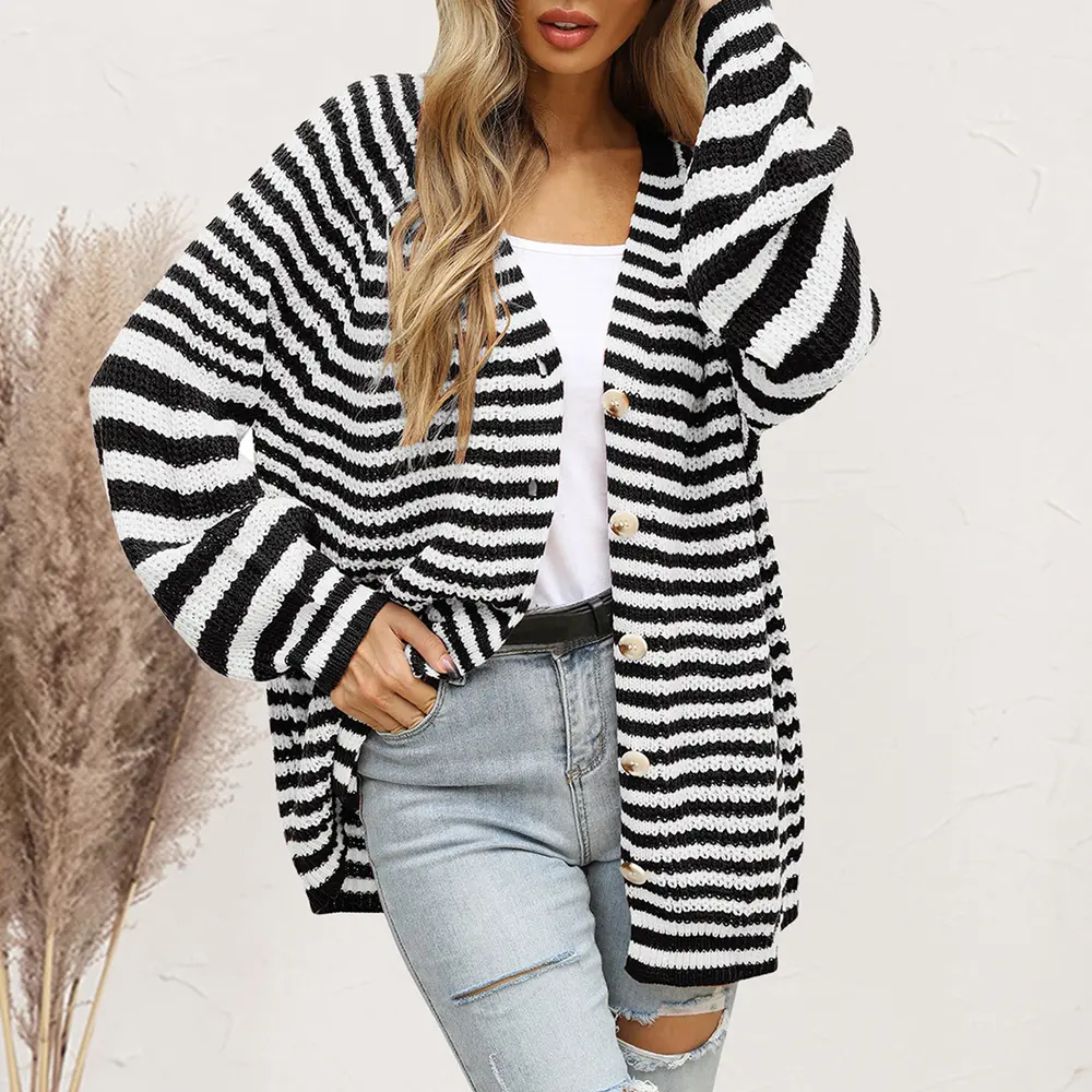 Striped Button Down Long Sleeve Cardigan, image 6