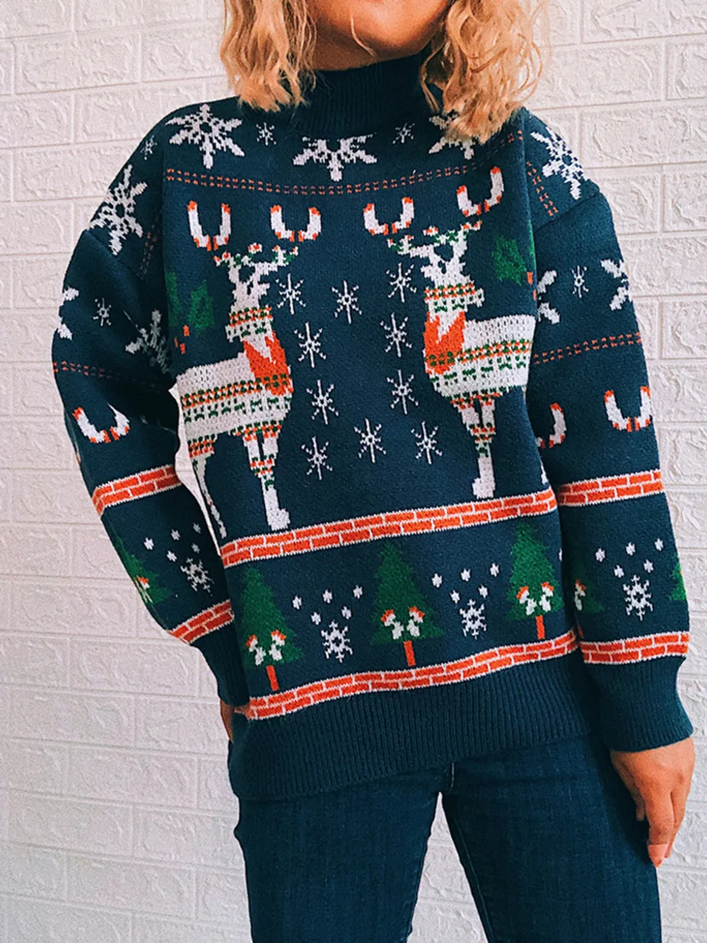Turtleneck Drop Shoulder Long Sleeve Sweater, image 8