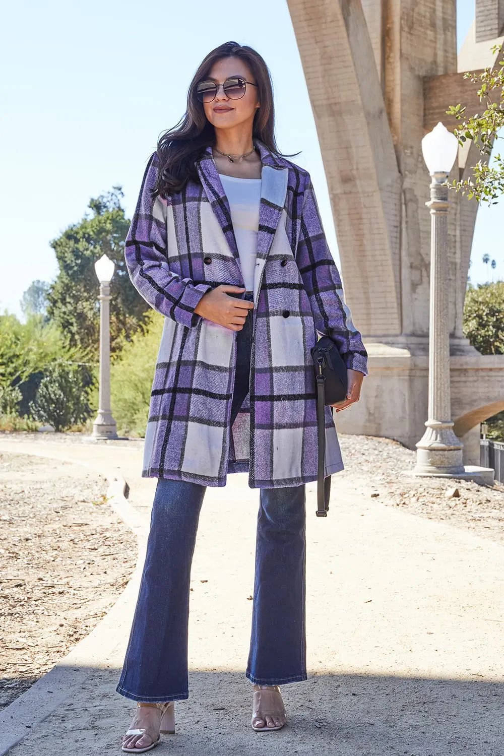 Full Size Plaid Button Up Lapel Collar Coat, image 16