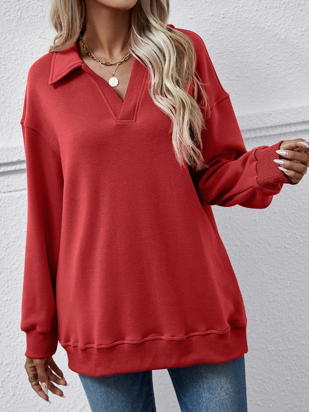 Collared Neck Dropped Shoulder Sweatshirt, image 26