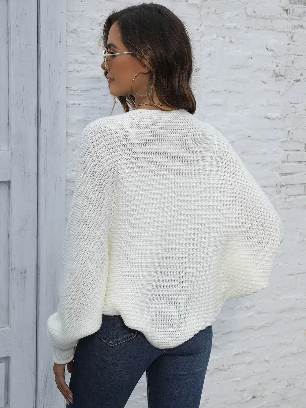 Bat Sleeve Open Front Short Cardigan, image 5