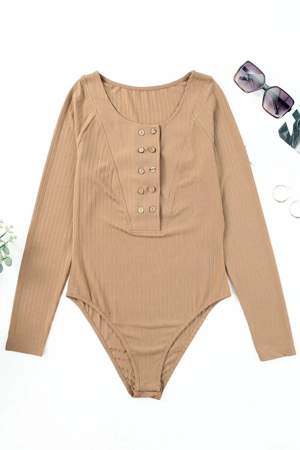 Ribbed Buttoned Long Sleeve Bodysuit, image 4