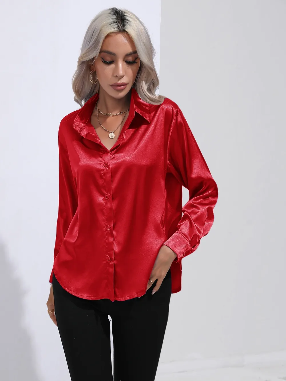 Collared Neck Buttoned Long Sleeve Shirt, image 14