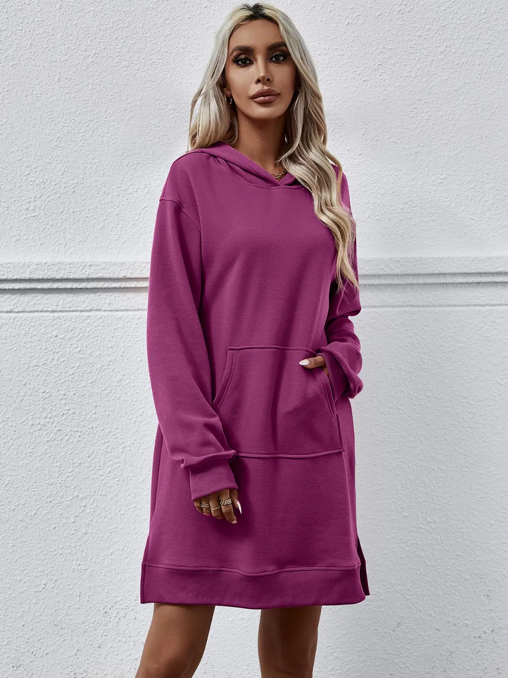 Slit Long Sleeve Hooded Dress with Pocket, image 10