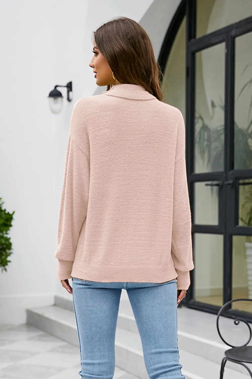 Mock Neck Dropped Shoulder Long Sleeve Sweater, image 13