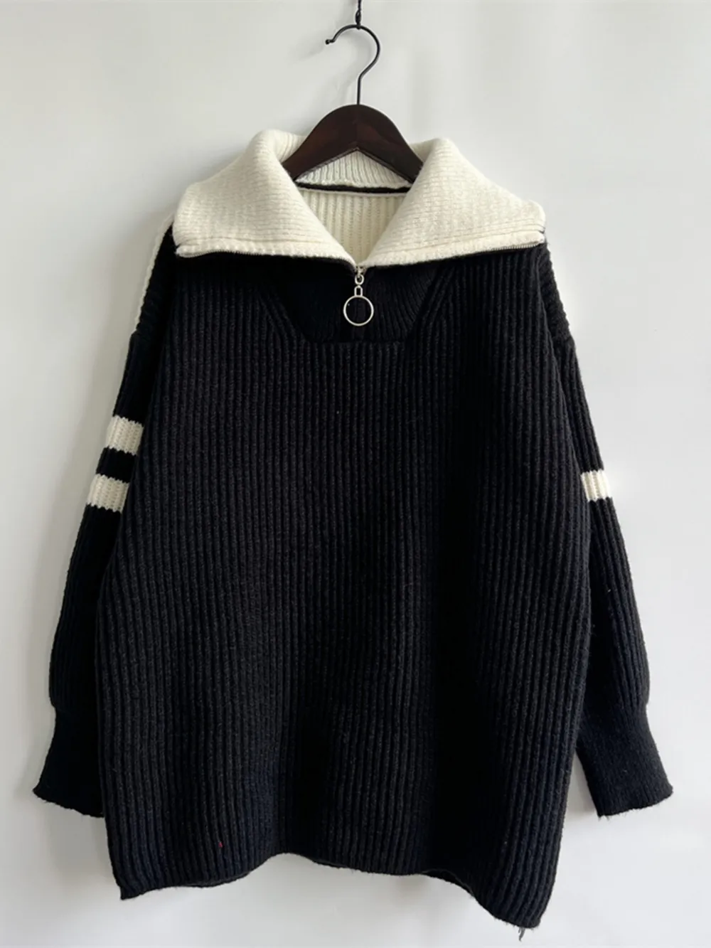 Ribbed Two-Tone Half Zip Sweater, image 5