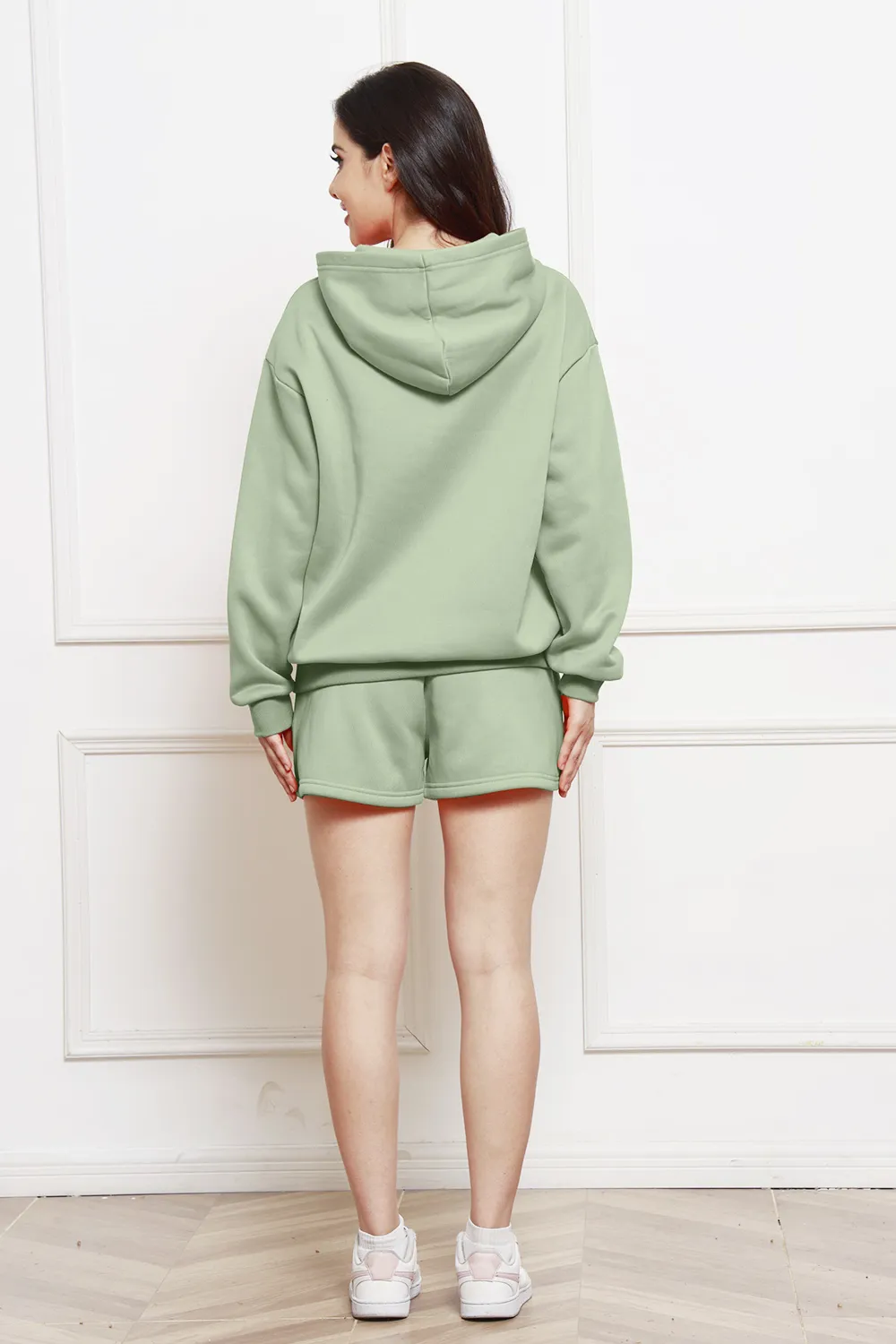 Drop Shoulder Long Sleeve Hoodie and Shorts Set, image 15