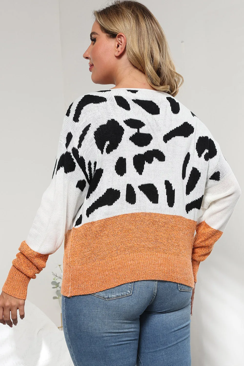 Plus Size Leopard Round Neck Long Sleeve Sweater, image 7