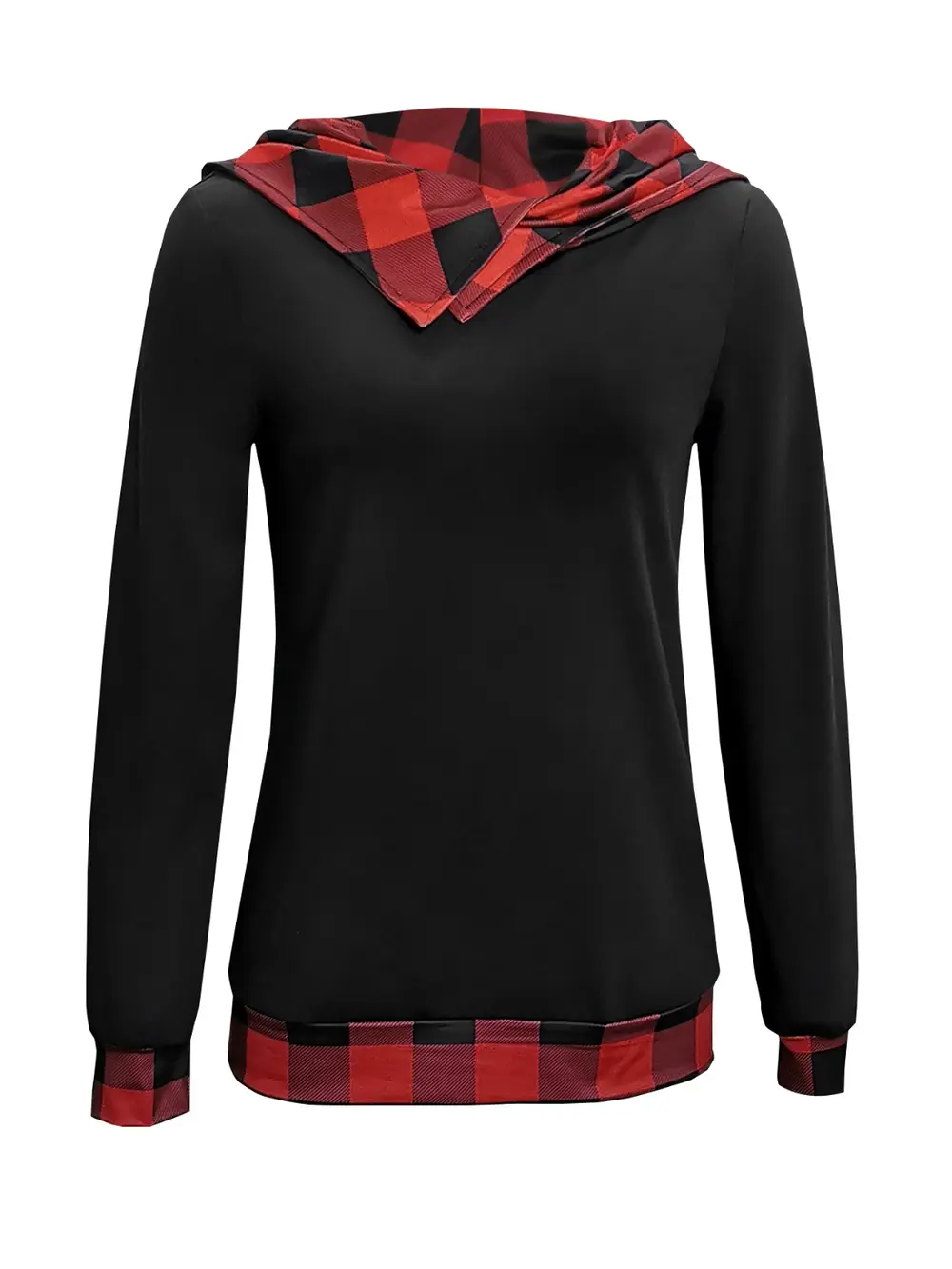 Plaid Long Sleeve Hooded Blouse, image 2