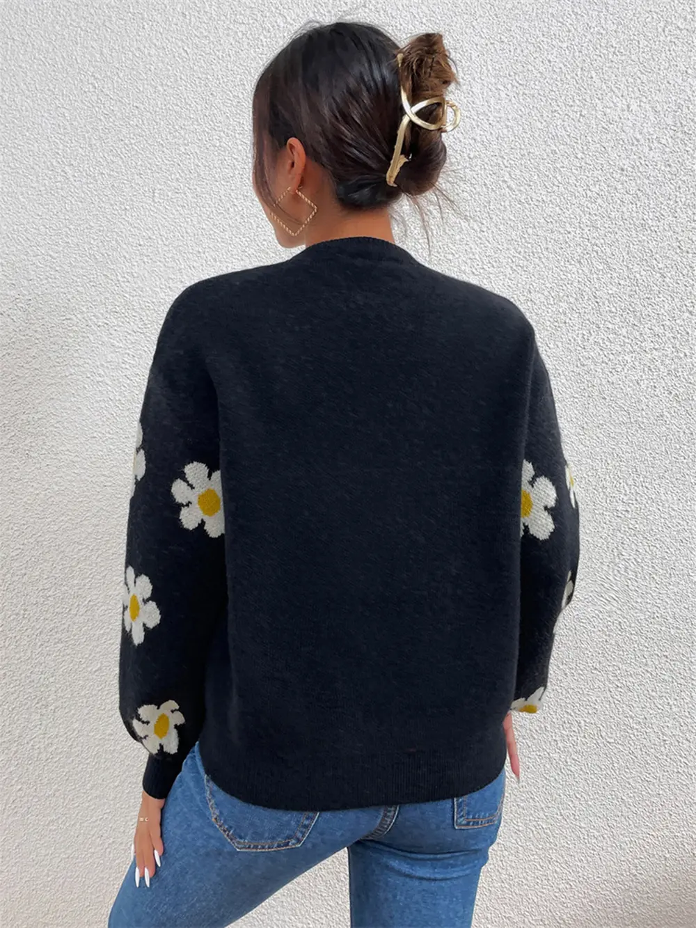 Flower Round Neck Latern Sleeve Sweater, image 11