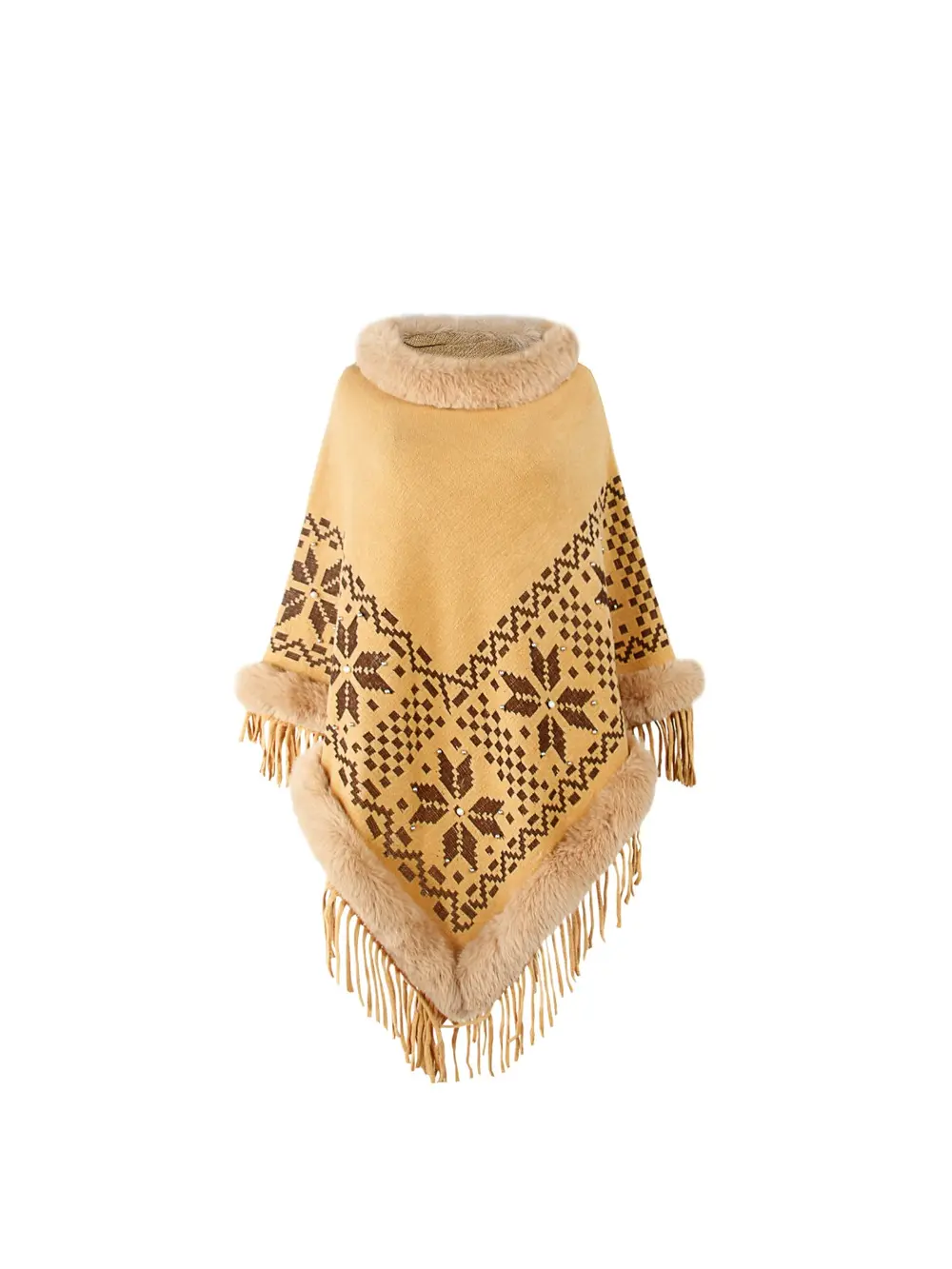 Fringe Geometric Cape Sleeve Poncho, image 15