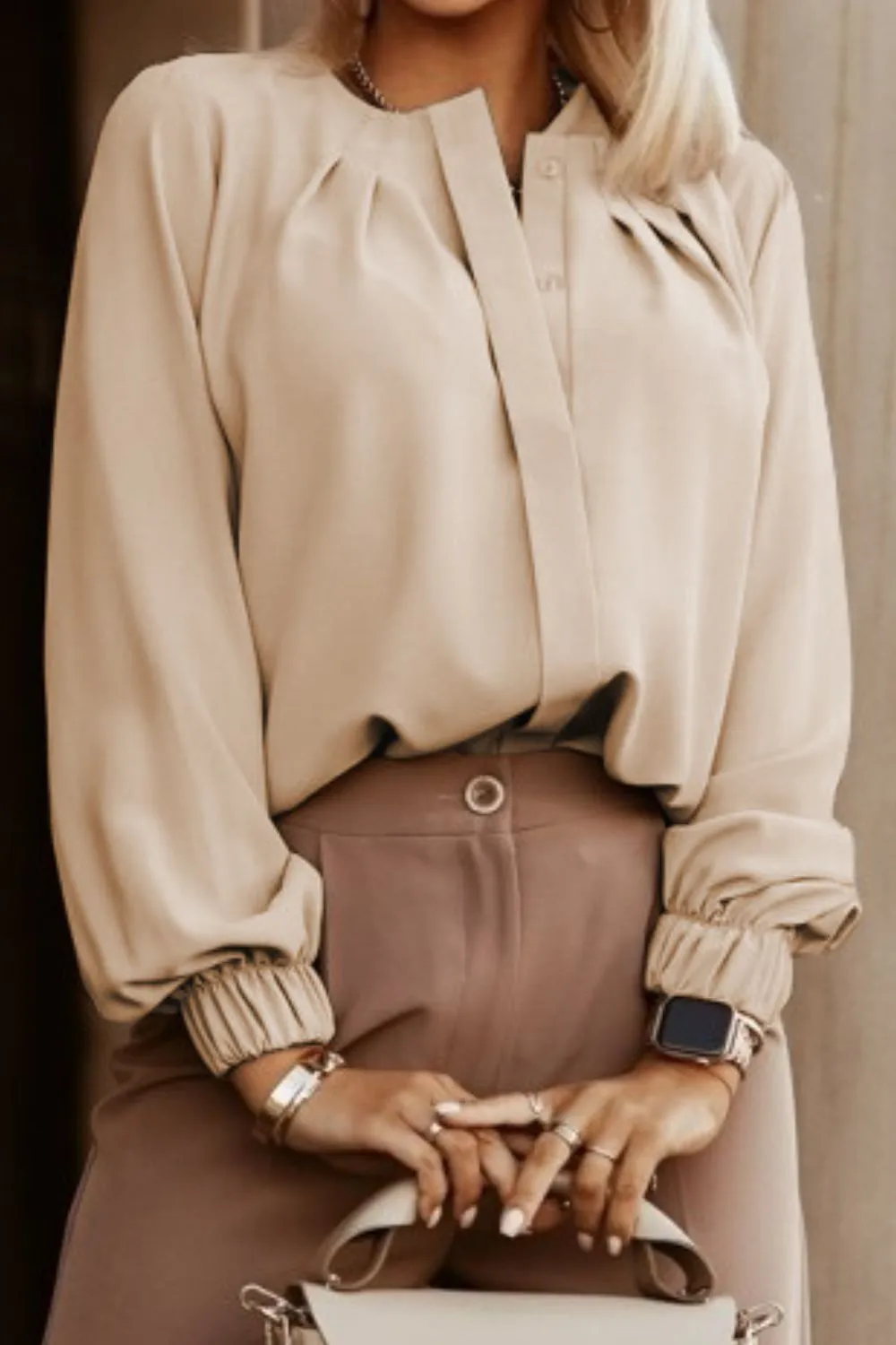 Button Up Round Neck Long Sleeve Shirt, image 21