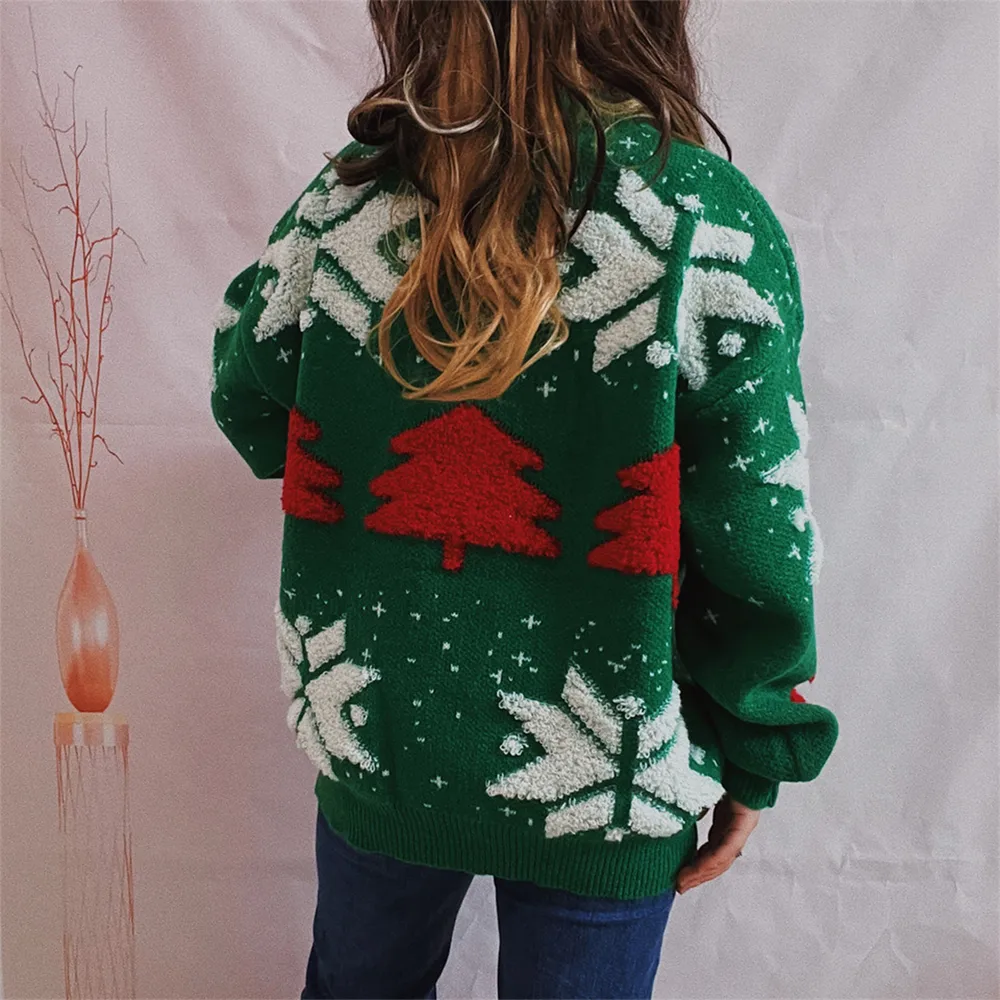Snowflake Round Neck Long Sleeve Sweater, image 10