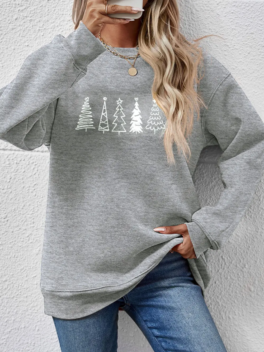 Christmas Tree Graphic Drop Shoulder Sweatshirt, image 5