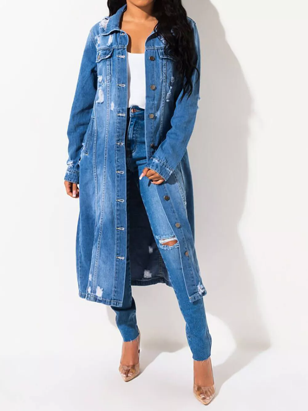 Long Sleeve Raw Hem Denim Jacket, image 4